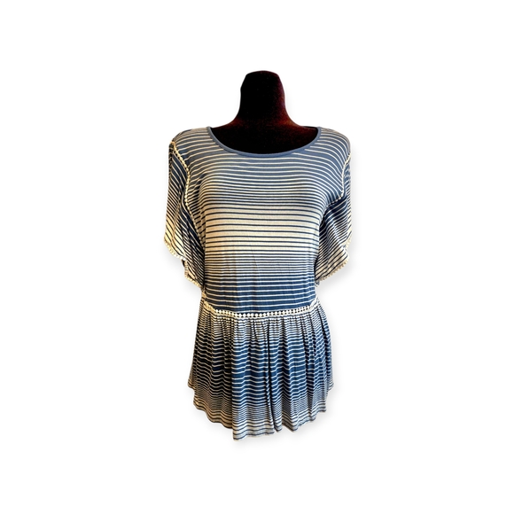 B.L.E.U. Black and White Striped Tunic Top - Picture 1 of 5